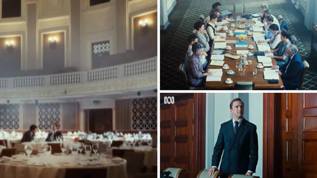 Various rooms in Brisbane City Hall were used to portray Canberra's Parliament House in ABC's series In Our Blood. Pictures: YouTube / ABC TV &amp; iview