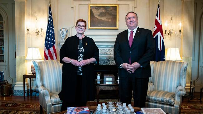 US Secretary of State Mike Pompeo meets with Australia's Foreign Minister Marise Payne at the State Department in Washington, DC in July. Picture: AFP