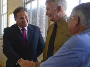 BLESSING AND JOY: Bus crash survivor Glenn Askew (left) says thank you to former Grafton SES executive cfficer Bryan Robbins and former Maclean Shire SES controller Barry Essex at yesterday’s ceremony at Cowper. Photo JoJo Newby