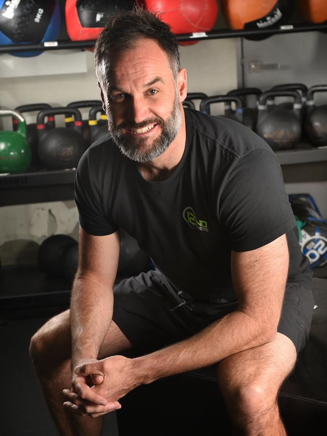 Scrivens at the gym where he works as a personal trainer. Picture: Tony Gough