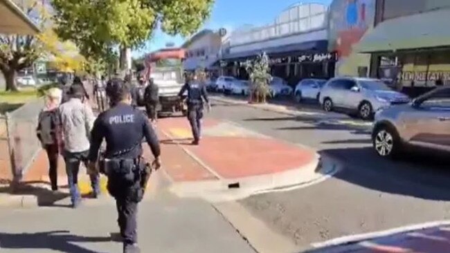 Police arrived at the scene after a brawl allegedly broke out in Alice Springs about 1.30pm on Wednesday. multiple arrests were made. Picture:Facebook/ActionforAlice2020