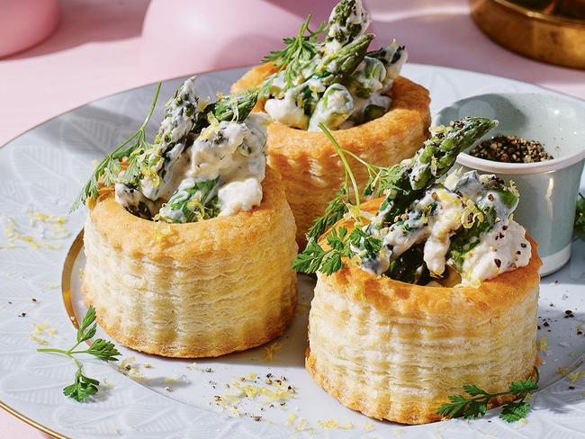 Asparagus and creme fraiche vol-au-vents.