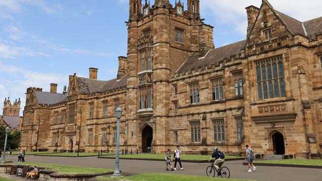 Students at Sydney University. The COVID-19 pandemic and the closing of international borders have had a devastating impact on universities and the $30bn education export market. Picture: Damian Shaw