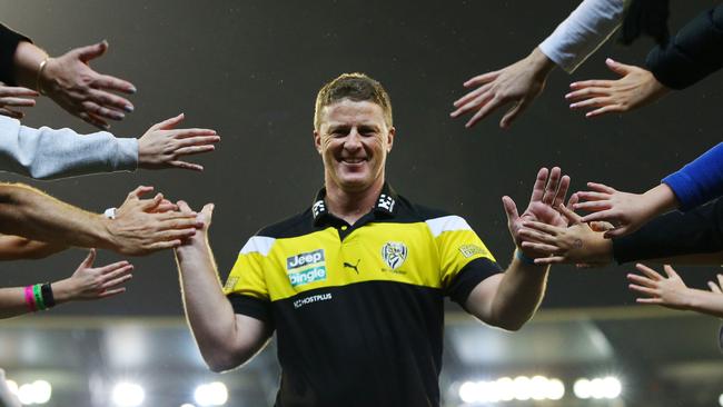 Damien Hardwick celebrating a win with the fans. Picture: Getty Images