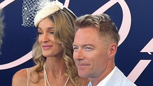 Irish singer Ronan Keating appeared at the Melbourne Cup alongside his wife Storm Keating and jockey Michelle Payne on November 5, 2024. Picture: NewsWire / Alexandra Feiam