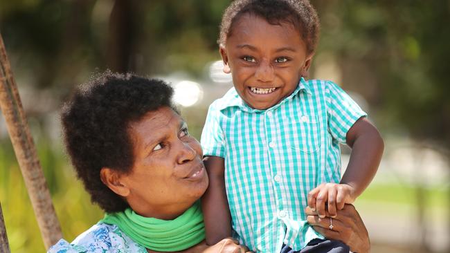 Jack Kalangis, 2, with Boufa Joses. Picture: Alex Coppel