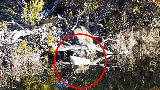 Polystyrene floating on Lake Malbena.