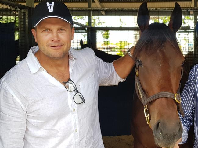 Brian Seimsen and Harry McAlpine with their American Pharoah colt, which is scheduled to be sold on Thursday - Photo Supplied