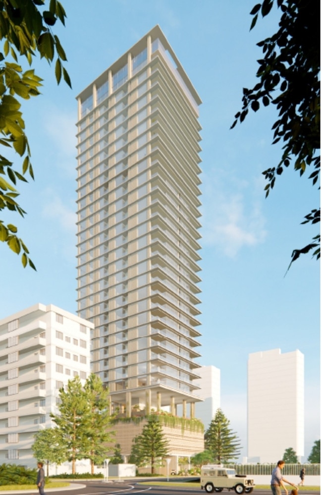 Artist impression of a tower proposed by Sydney developer DVB Projects for a site on Broadbeach's Old Burleigh Road. Picture: Supplied