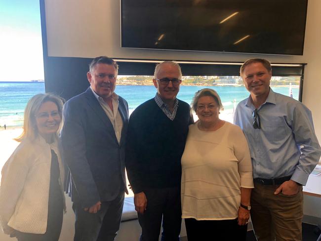 Vaucluse MP/Environment Minister Gabrielle Upton, North Bondi SLSC president Mark Cotter, Prime Minister Malcolm Turnbull, Cr Sally Betts and Cr Leon Goltsmann at the North Bondi SLSC AGM.