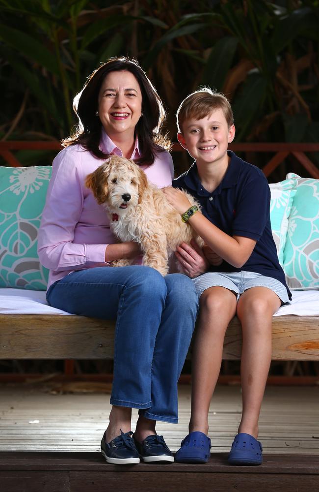 Premier Annastacia Palaszczuk with her nephew Harry and his dog "Oakey". Picture: Adam Heads