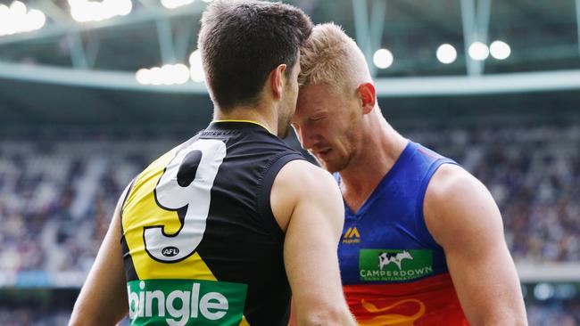 Nick Robertson has been offered a one-match ban for headbutting Trent Cotchin. Picture: Getty