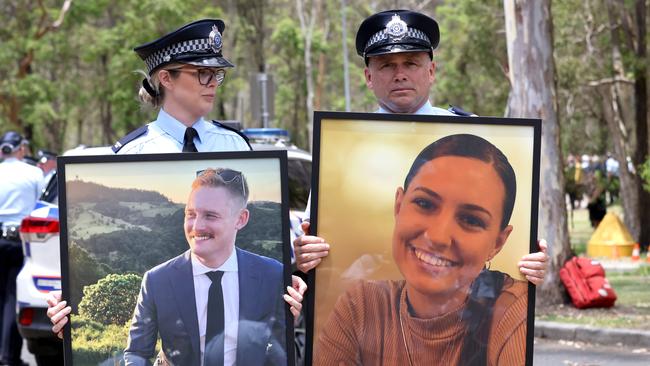 Funeral service with full police honours for Constable Rachel McCrow and Constable Matthew Arnold at the Brisbane Entertainment Centre. Picture: Steve Pohlner