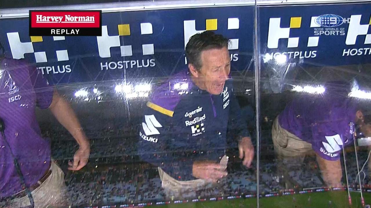 Craig Bellamy during his epic grand final blow-up in 2020. Picture: Fox Sports