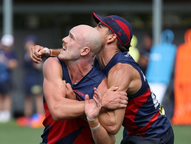 Aidan Johnson at Melbourne AFL training at Goschs paddock. Wednesday, February 5. 2025. Picture: David Crosling