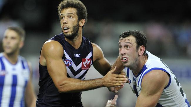 Zac Clarke faces a huge task this week to stop in-form North Melbourne ruckman Todd Goldstein. Picture: Justin Benson-Cooper.