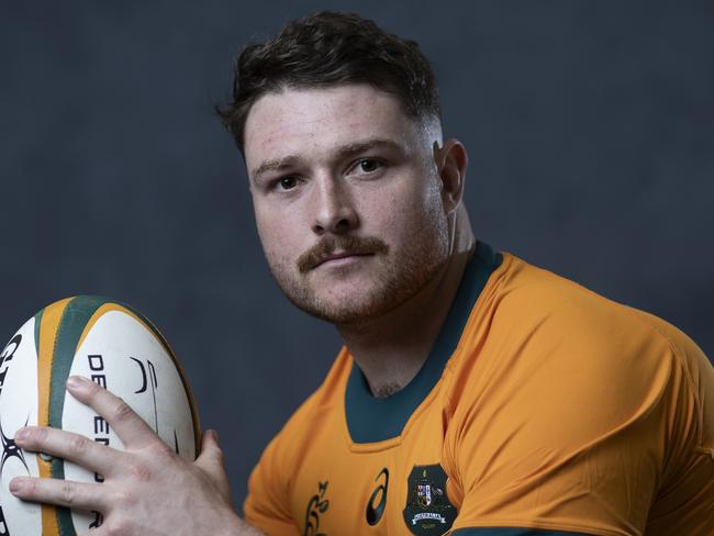 BRISBANE, AUSTRALIA - JUNE 26: Matt Faessler poses during an Australia Wallabies Portrait Session on June 26, 2024 in Gold Coast, Australia. (Photo by Chris Hyde/Getty Images for ARU)