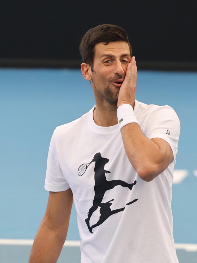 Serbian tennis player Novak Djokovic is seen during a training session at Memorial Drive in Adelaide. NCA NewsWire / David Mariuz