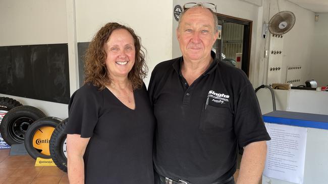 Owner's Lorriane McCormack and Brad McCormack of Singhs Tyre and Mechanical in Byron Bay know many customers by name. Picture: Savannah Pocock