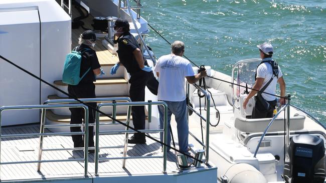 Border Force and Biosecurity officers aboard the superyacht Platinum (Freemantle), Darwin Harbour.