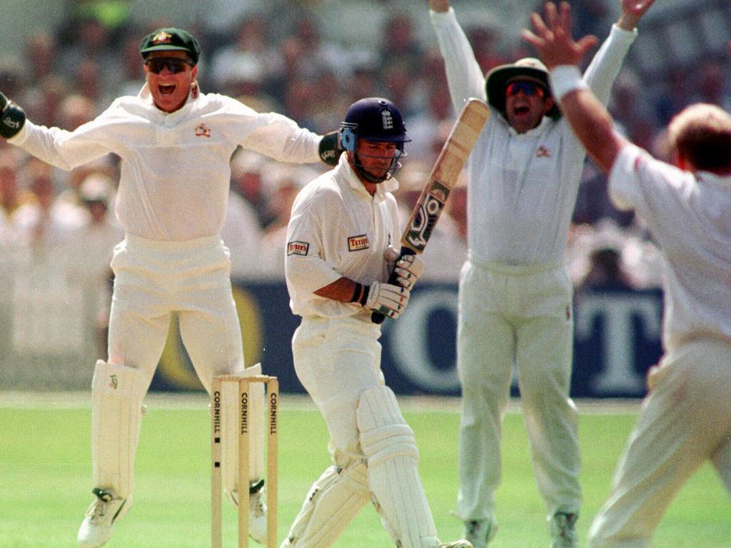 Ian Healy celebrating after Graham Thorpe was dismissed at Trent Bridge.