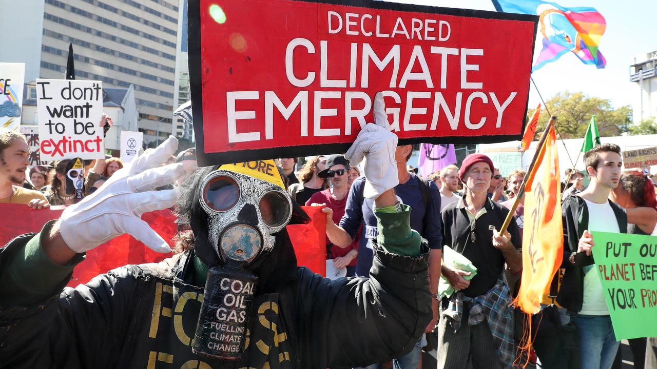 Extinction Rebellion protest blocking Margaret St, Brisbane. Picture: Liam Kidston.