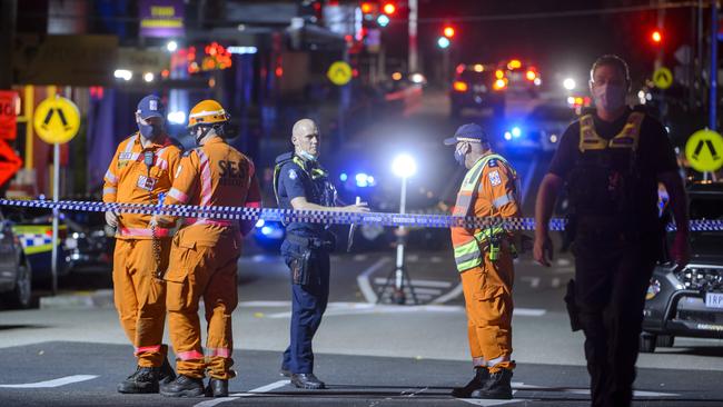 Police at the scene at Seaford train station. Picture: Jay Town