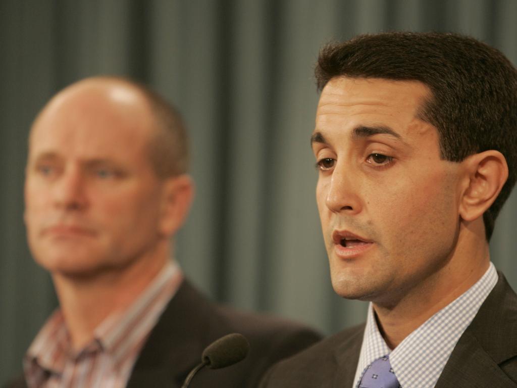 David Crisafulli (front) with Campbell Newman when in government in 2012