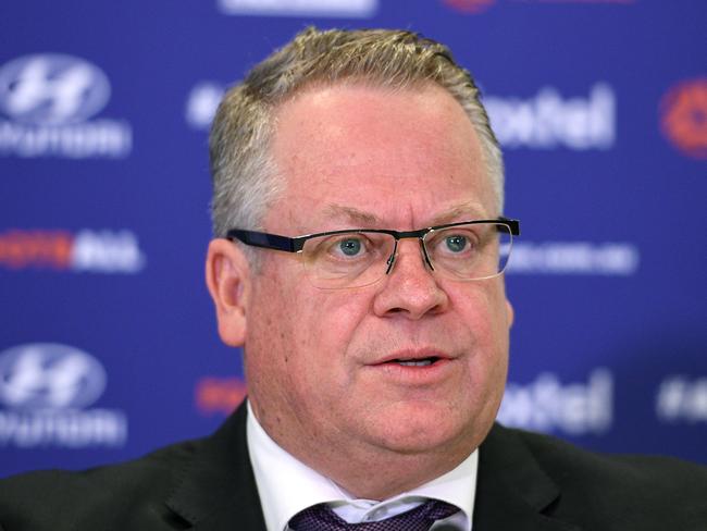 FFA Head of Leagues Greg O'Rourke addresses media in Sydney, Thursday, December 13, 2018. The A-League will expand to 12 teams in the next two seasons after FFA decided to award licences to new teams based in Western Melbourne and South West Sydney. (AAP Image/Dan Himbrechts) NO ARCHIVING