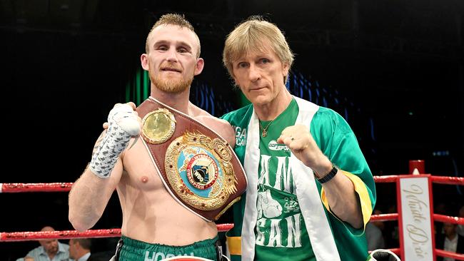 Dennis Hogan with trainer Glenn Rushton. Picture: Getty