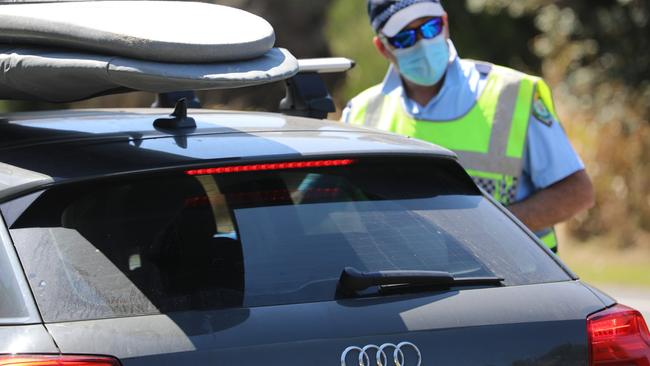 Police conducted a major roadside breath test operation on main roads into Byron Bay, including here on Bangalow Road, before a protest on Saturday, September 18, 2021. Picture: Liana Boss