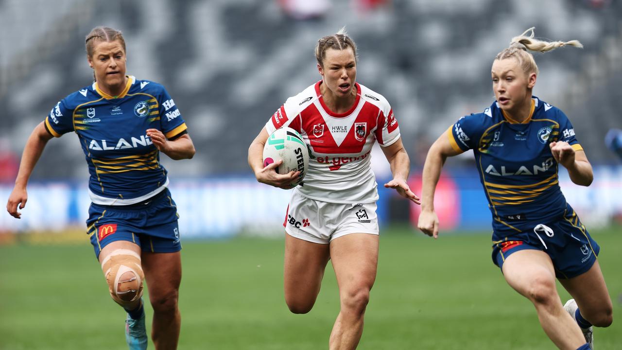 Emma Tonegato played a hand in all of the Dragons tries, as they survived a scare to run over Parramatta. Picture: Getty Images.