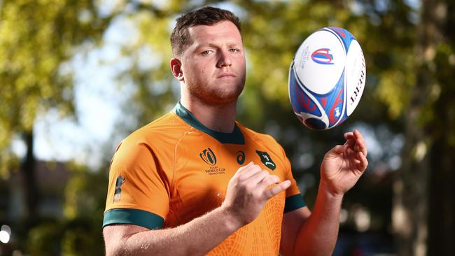 SAINT-ETIENNE, FRANCE - SEPTEMBER 15: Angus Bell poses ahead of the Rugby World Cup France 2023, at La CharpiniÃƒÂ¨re on September 15, 2023 in Saint-Etienne, France. (Photo by Chris Hyde/Getty Images)