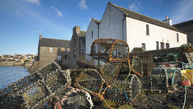 Crab pots in the Orkney Islands, Scotland.