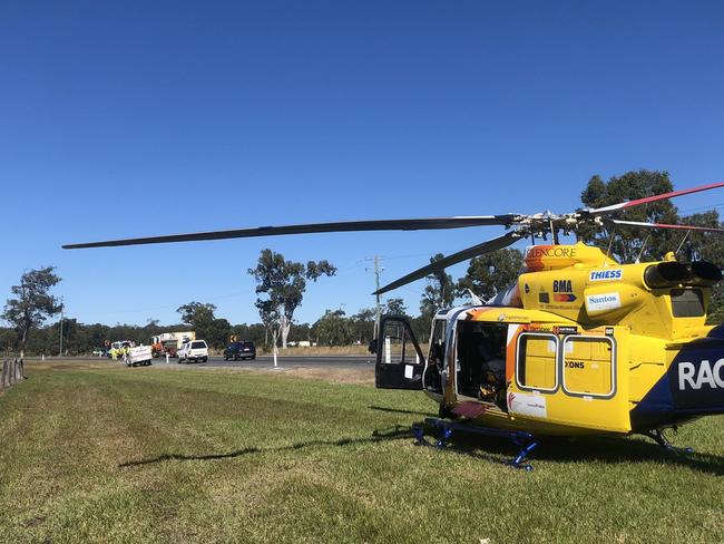 Rescue 300 is on scene at a motorbike crash on the Capricorn Coast.