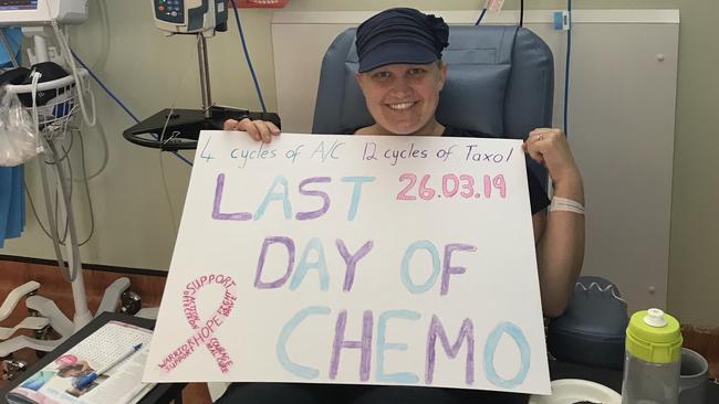 Tannum Sands mother Jess Smith celebrates finishing chemo. After battling breast cancer Mrs Smith has organised the Mother's Day Classic at Tannum Sands. Picture: contributed.