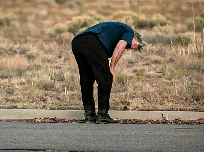 A distraught Alec Baldwin in the parking lot outside the Santa Fe County Sheriff's offices after being questioned about a shooting. Picture: Jim Weber/Santa Fe New Mexican