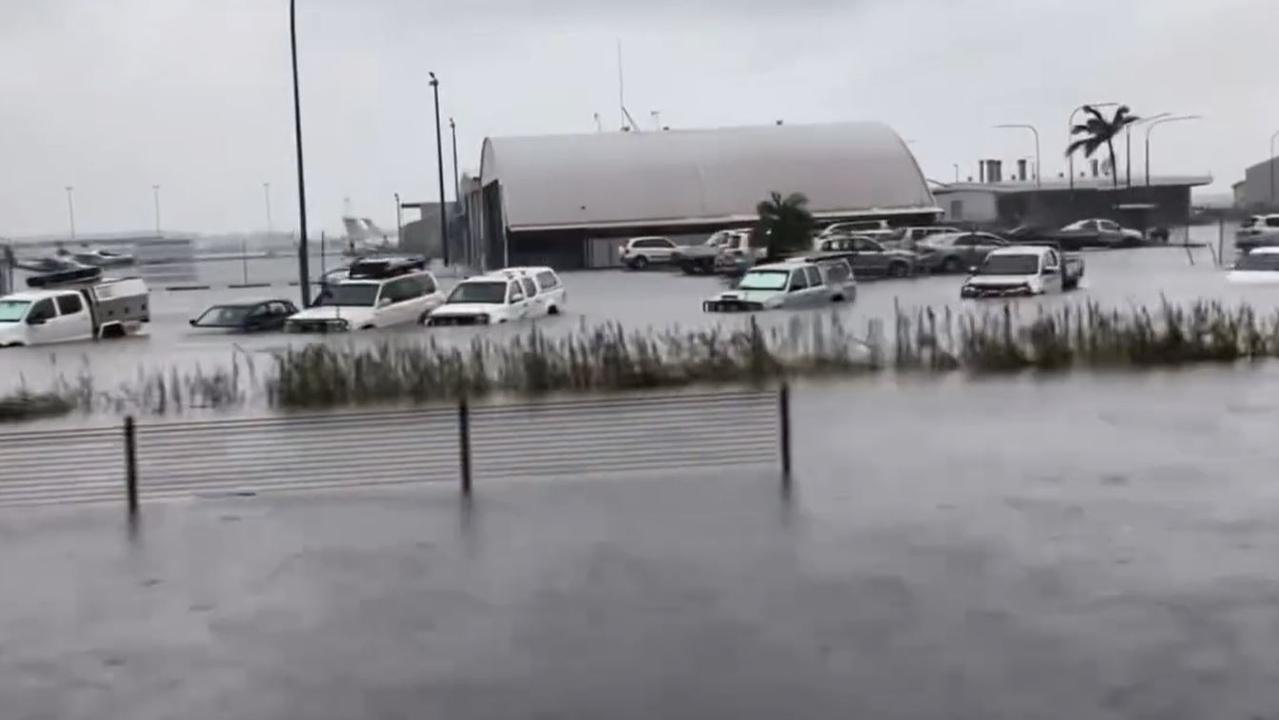 Flooding at the general aviation section of Cairns Airport on Sunday afternoon. Picture: Facebook