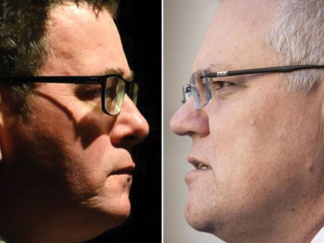 Daniel Andrews, left, and PM Scott Morrison, right