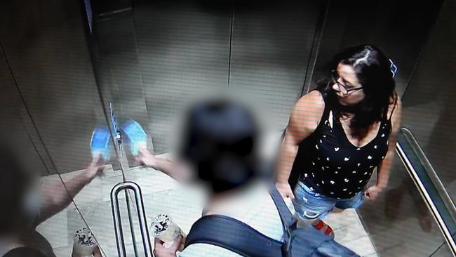 On January 2, she was spotted getting into an elevator in a polka dot top and denim shorts at The Vibe Hotel in North Sydney. Picture: Police Media