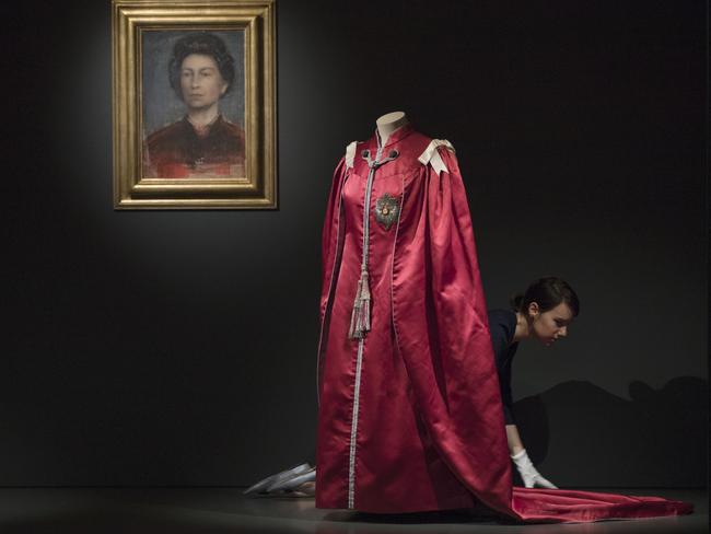 This came was designed by fashion student Marion Foale for the Queen’s role as head of the British Empire and had to be specifically designed for a female. Picture: Dan Kitwood/Getty Images