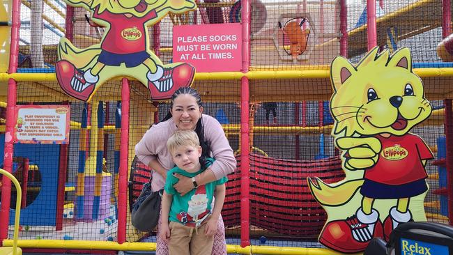 Nelcy Porras, 44 from Reynella, and her nephew Antony Leeks, 5, at Lollipop's Playland and Cafe in Happy Valley. Picture: Leah Smith