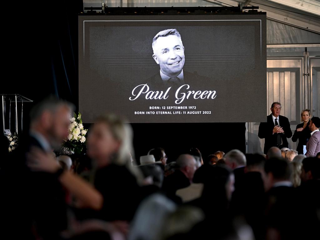 Mourners at Paul Green’s funeral yesterday. Picture: Dan Peled/NCA NewsWire