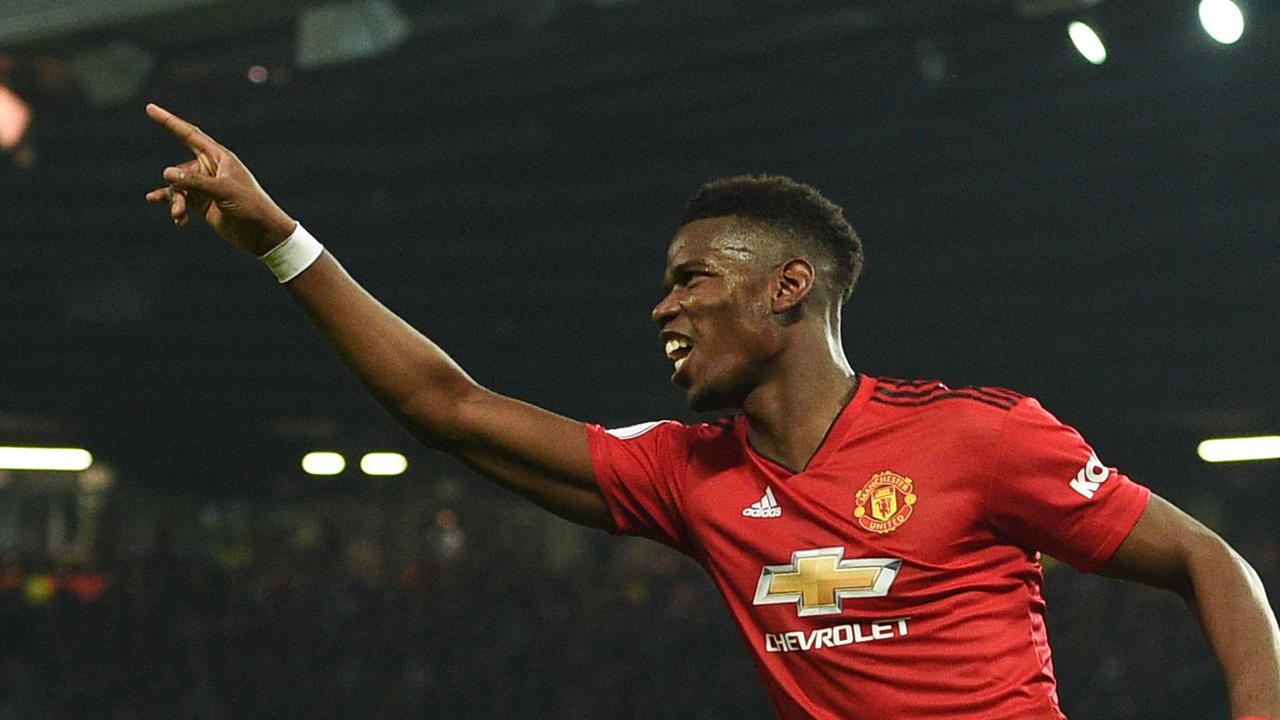 Manchester United's French midfielder Paul Pogba celebrates scoring