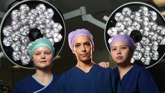 Wakefield Hospital Theatre Nurses Tayla, Annabel and Genelou. Picture: Tait Schmaal