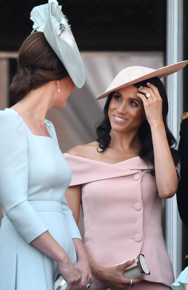 The Duchess of Cambridge and The Duchess of Sussex attend ‘Trooping the Colour’ parade. Picture: MEGA