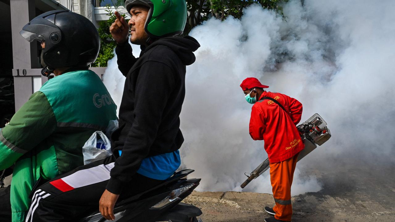 A worker sprays mosquito repellent as part of a prevention campaign against dengue fever in Banda Aceh, Indonesia on January 22, 2025. Picture: CHAIDEER MAHYUDDIN / AFP.