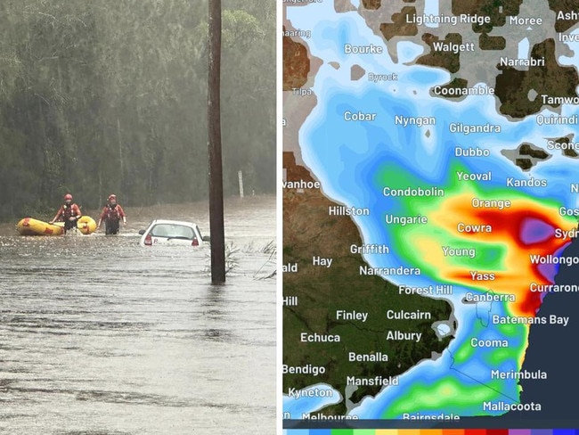 Emergency services in one Aussie state have captured the moment a driver was rescued from floodwaters, after hundreds of millimetres of rain fell on thousands of residents.