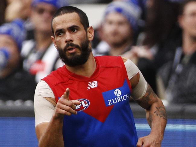 Jeff Garlett of the Demons celebrates a goal during the Round 12 AFL match between the Collingwood Magpies and the Melbourne Demons at the MCG in Melbourne, Monday, June 10, 2019. (AAP Image/Daniel Pockett) NO ARCHIVING, EDITORIAL USE ONLY