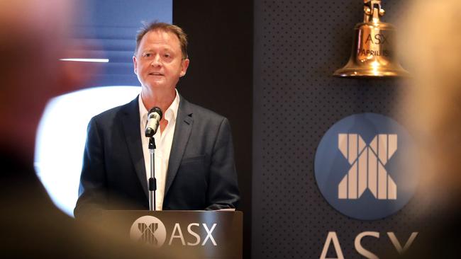 REA Group chief executive Owen Wilson speaking at the ASX to celebrate 25 years since the company was floated. Picture: Jane Dempster